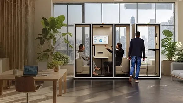 Acoustic pods in coworking spaces