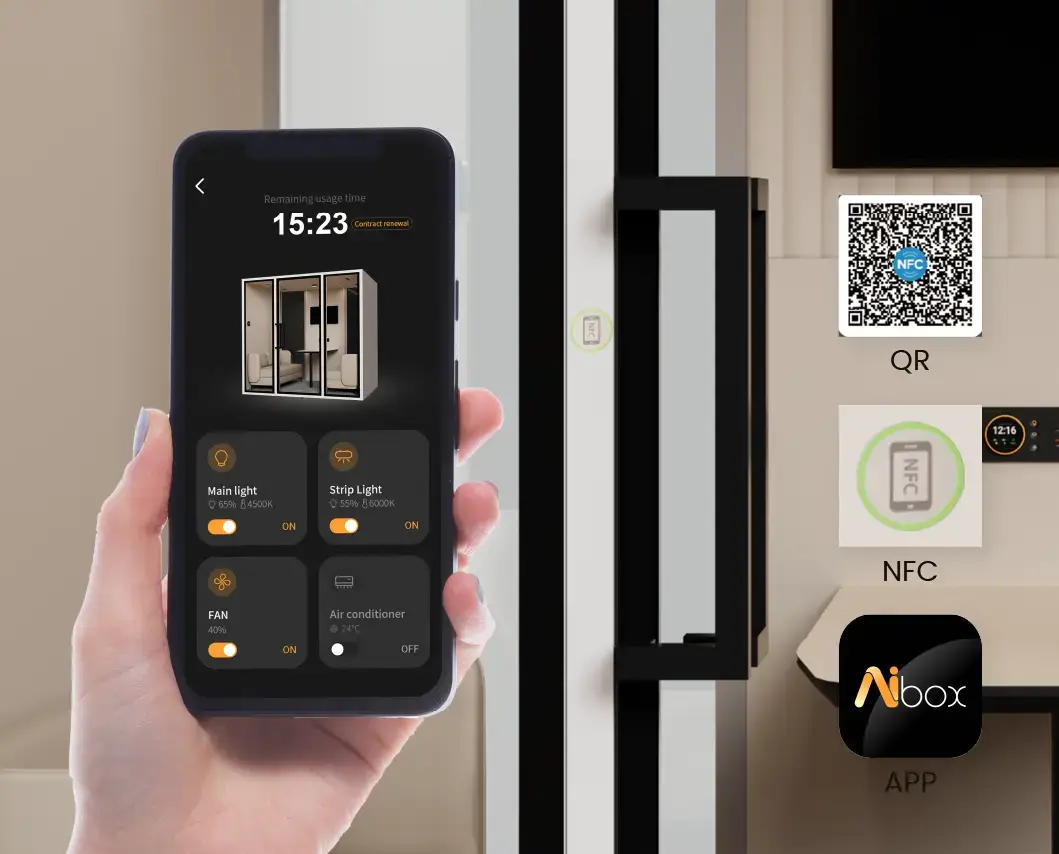 VRT POD multiple control options - QR code, NFC, mobile app and smart matrix panel access