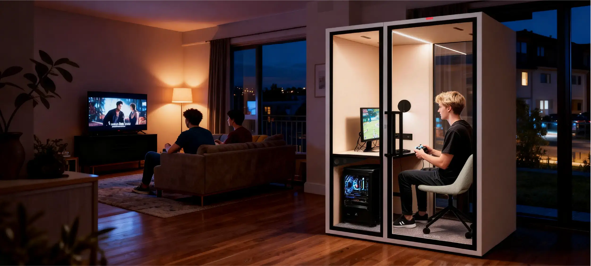 VRT POD gaming scene - immersive gaming experience with noise isolation