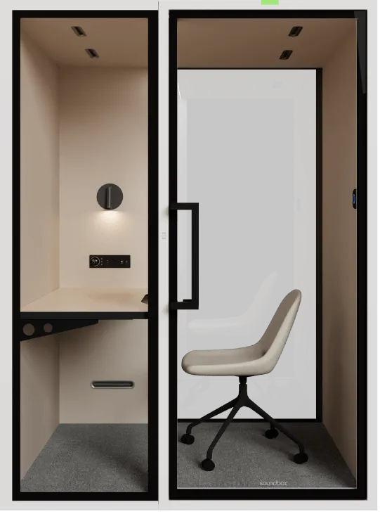 VRT POD transparent glass back configuration - greater visual transparency and reduced enclosure feeling