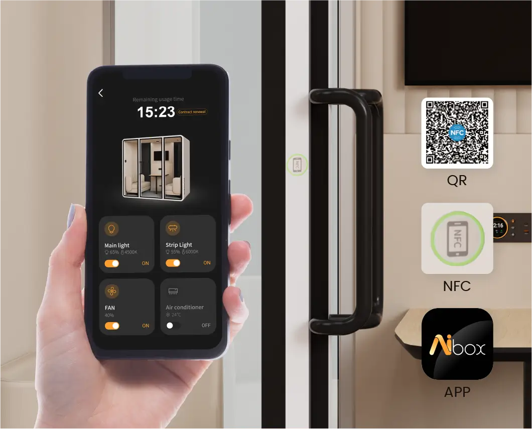 VRT POD multiple control options - QR code, NFC, mobile app and smart matrix panel access
