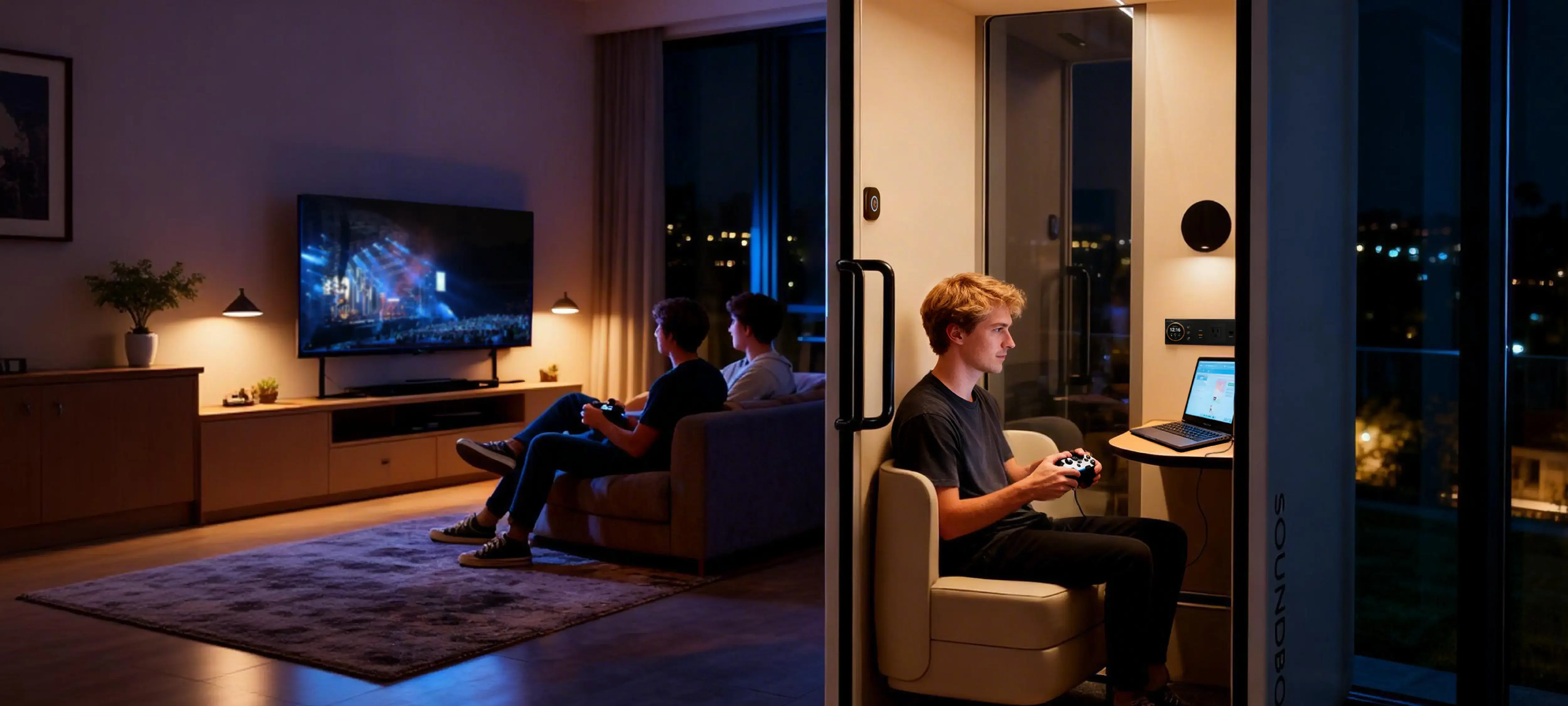 VRT POD gaming scene - immersive gaming experience with noise isolation
