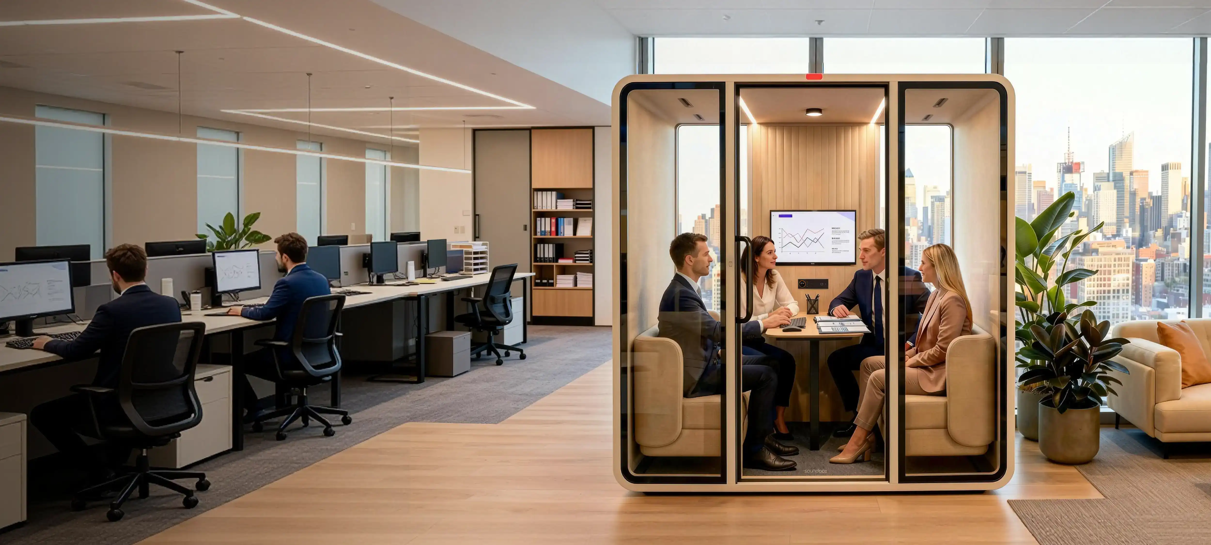 VRT POD group conversation scene - quiet ventilation for collaborative discussions